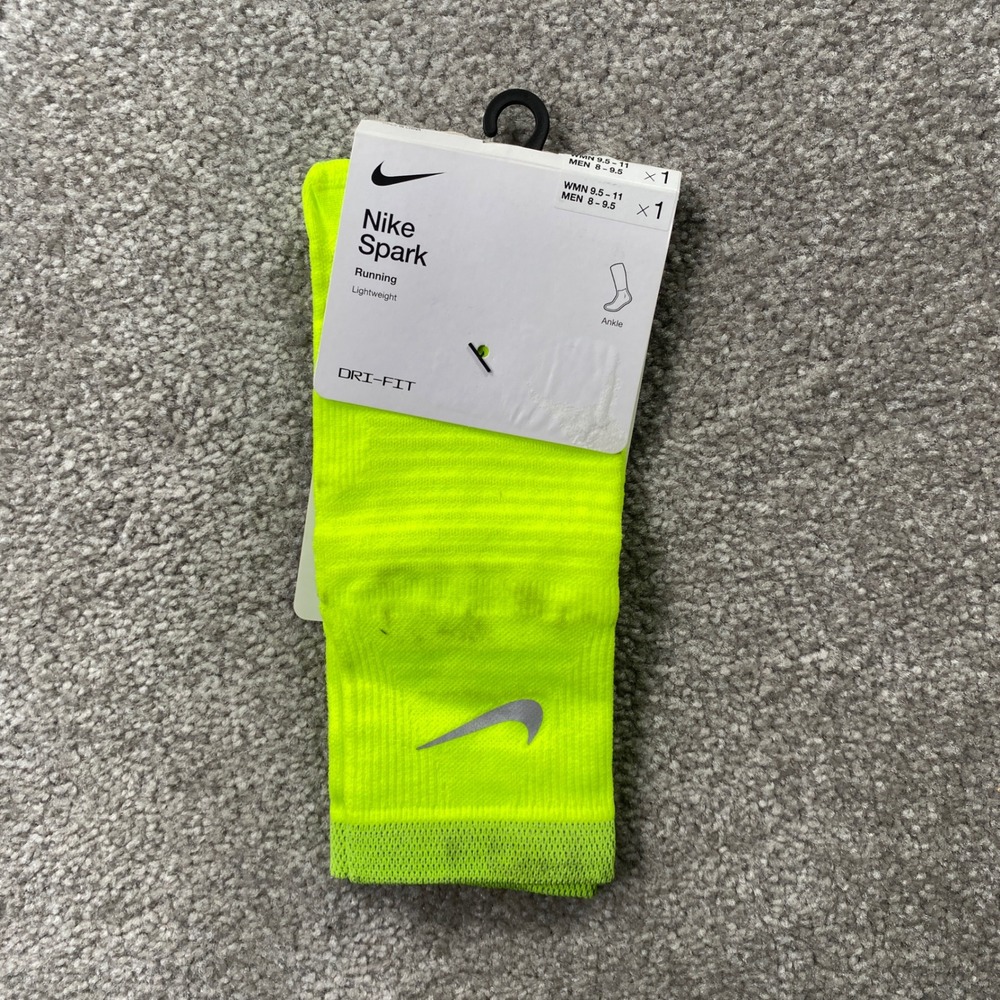 Nike Spark Running Socks Mens 8-9.5 Neon Volt Lightweight Ankle DA3588-702